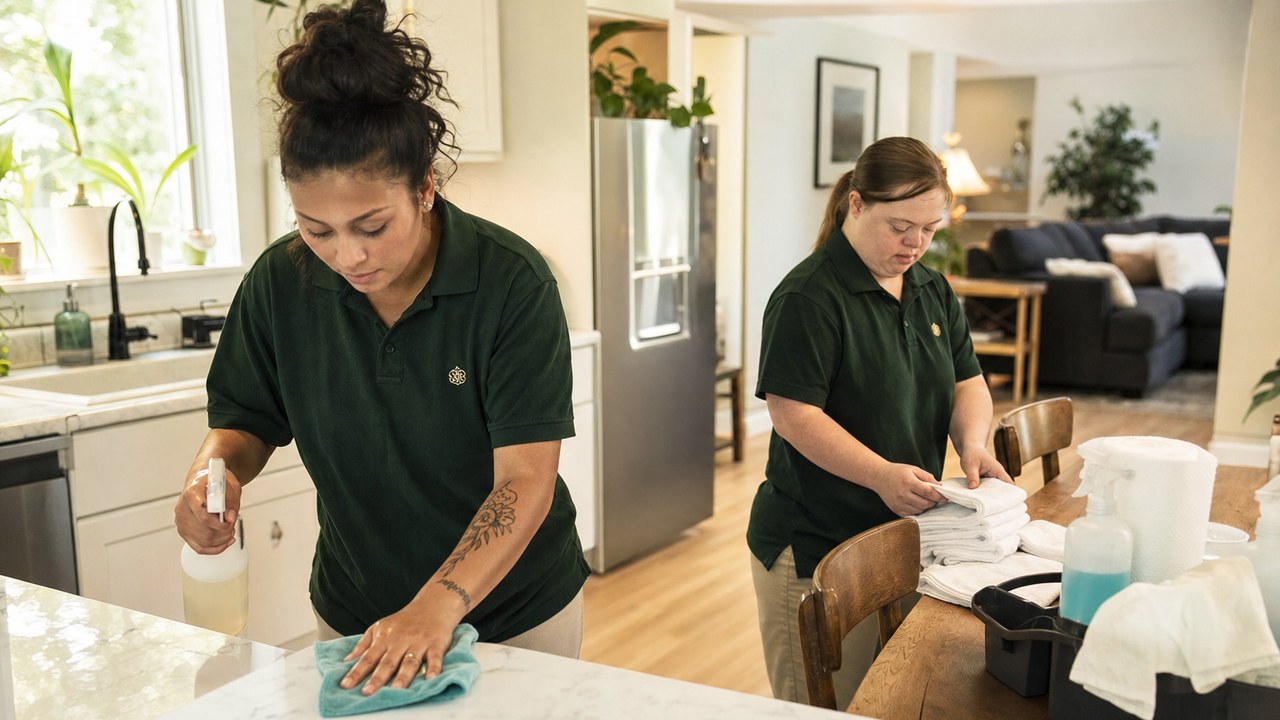 Crew cleaning a home kitchen