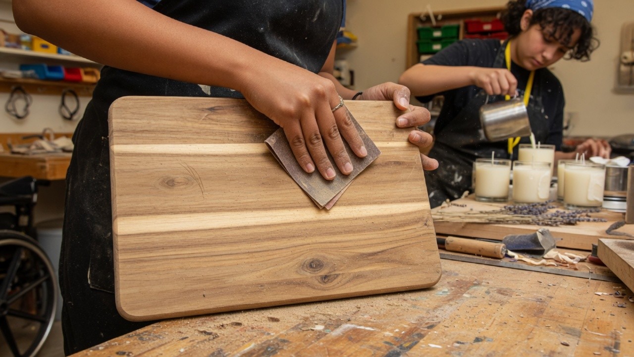Hands finishing woodwork